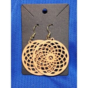1 Pair Round Shaped Laser Cut Wooden Dangle Earrings Boho Style.